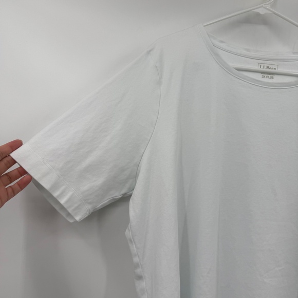 LL Bean Top Women 3X Plus White Jewlneck Tee Elbow Sleeves Cotton Minimalist - Picture 2 of 9